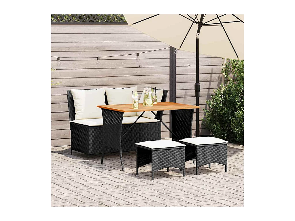 Ensemble à manger de jardin 4 pièces avec coussins noir