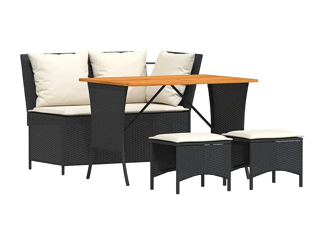 4 peças conjunto de jardim para jardim com almofadões vime PE preto