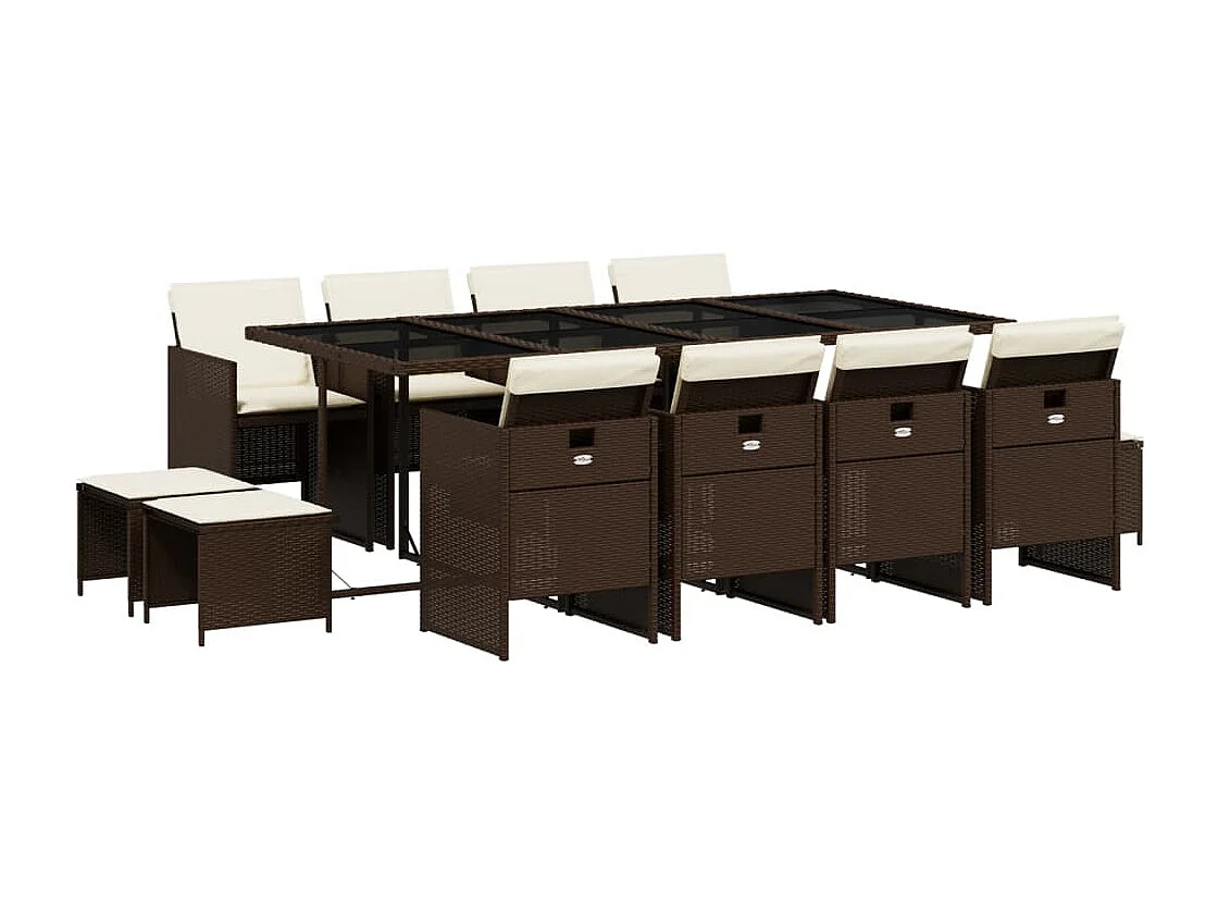 13-delige Tuinset met kussens poly rattan bruin