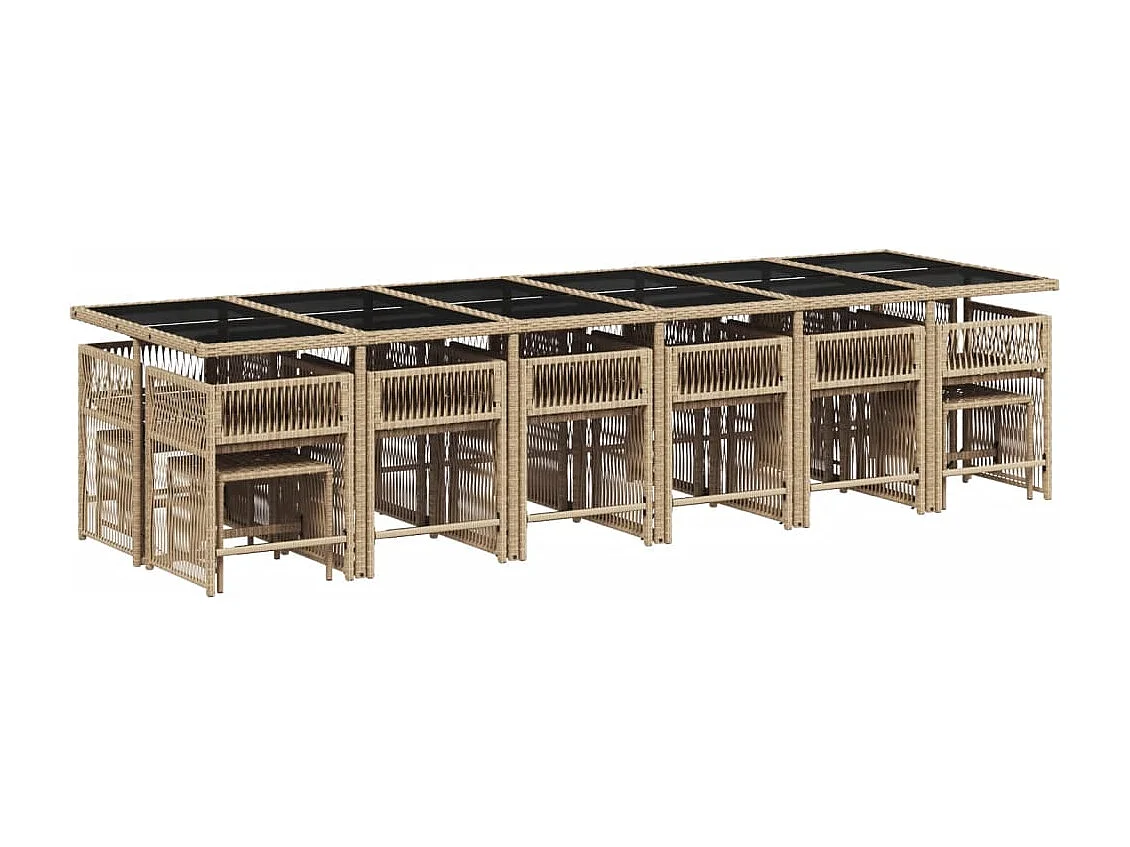 Ensemble à manger de jardin et coussins 17 pièces beige