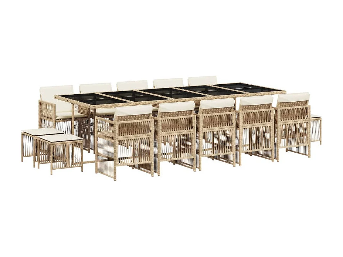 Ensemble à manger de jardin et coussins 15 pièces beige