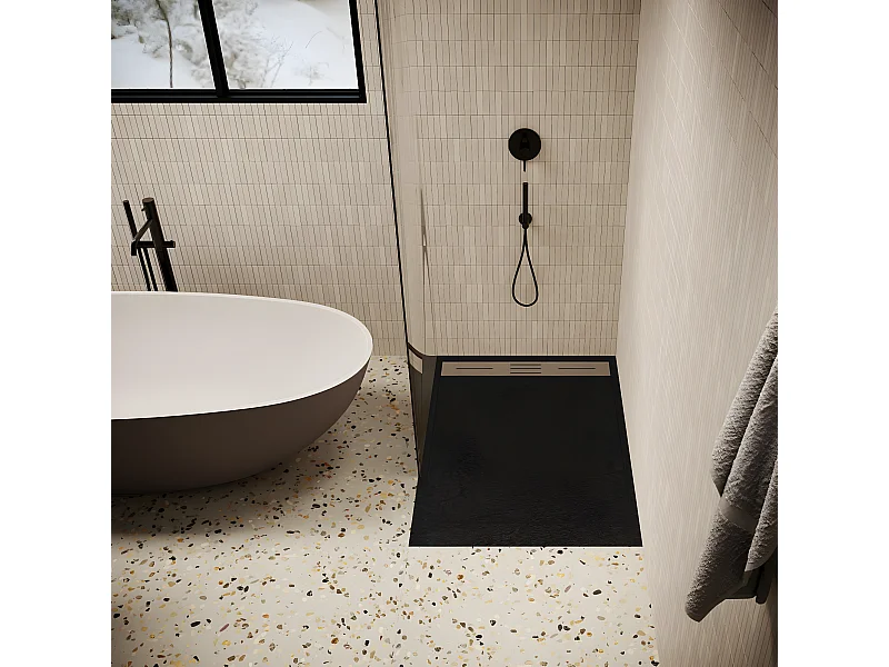 Piatto doccia ultrasottile 80 x 140 cm LUCIA in SoliCast® finitura ardesia nero