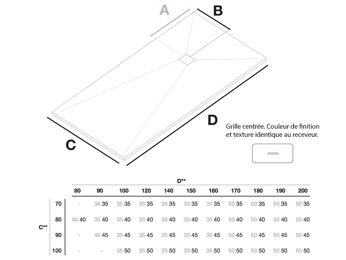 Piatto doccia ultrasottile 100 x 170 cm FUSENCE in resina finitura ardesia sabbia
