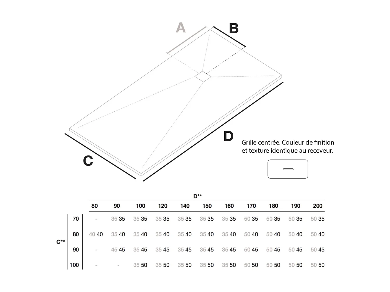Piatto doccia ultrasottile 70 x 180 cm FUSENCE in resina finitura ardesia sabbia