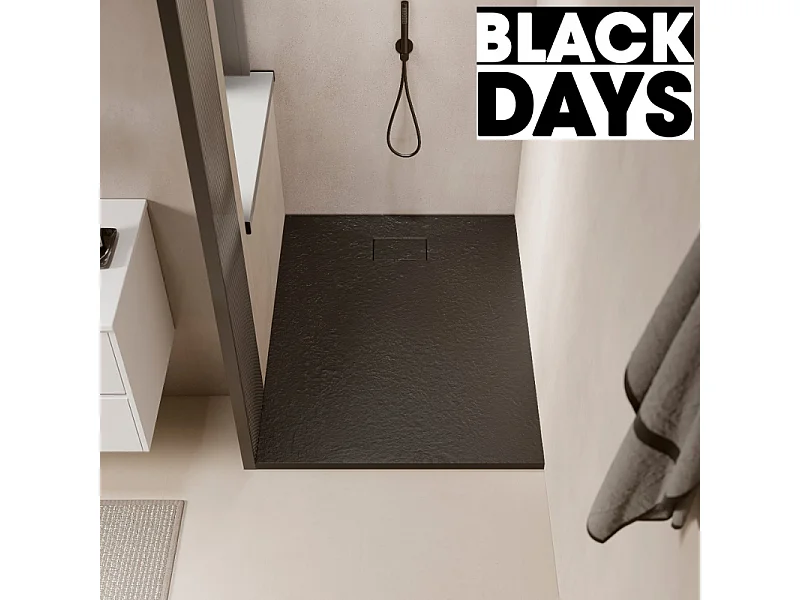 Receveur de douche 90 x 90 cm extra plat PIATTO en SoliCast® surface ardoisée noir