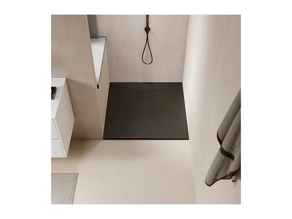 Receveur de douche 90 x 90 cm extra plat PIATTO en SoliCast® surface ardoisée noir