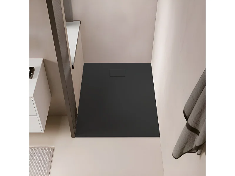 Receveur de douche 90 x 90 cm extra plat noir PIATTO en SoliCast® surface ardoisée