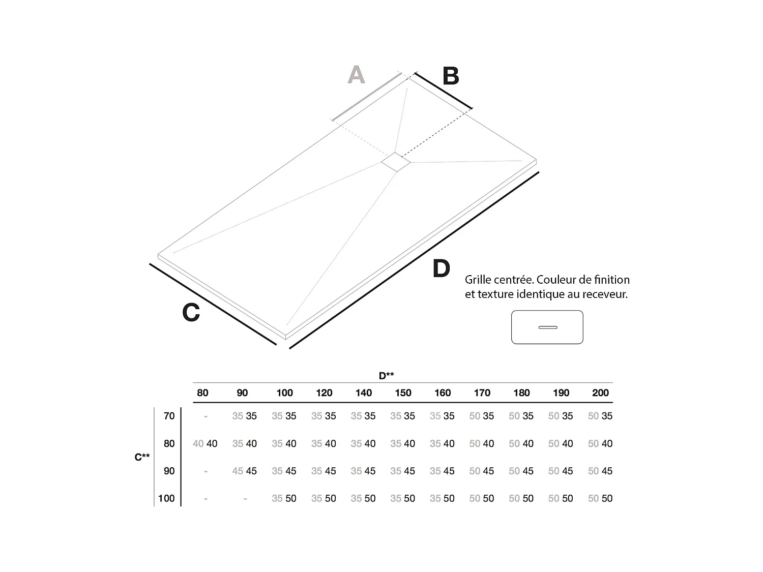 Piatto doccia ultrasottile 80 x 100 cm FUSENCE in resina finitura ardesia sabbia
