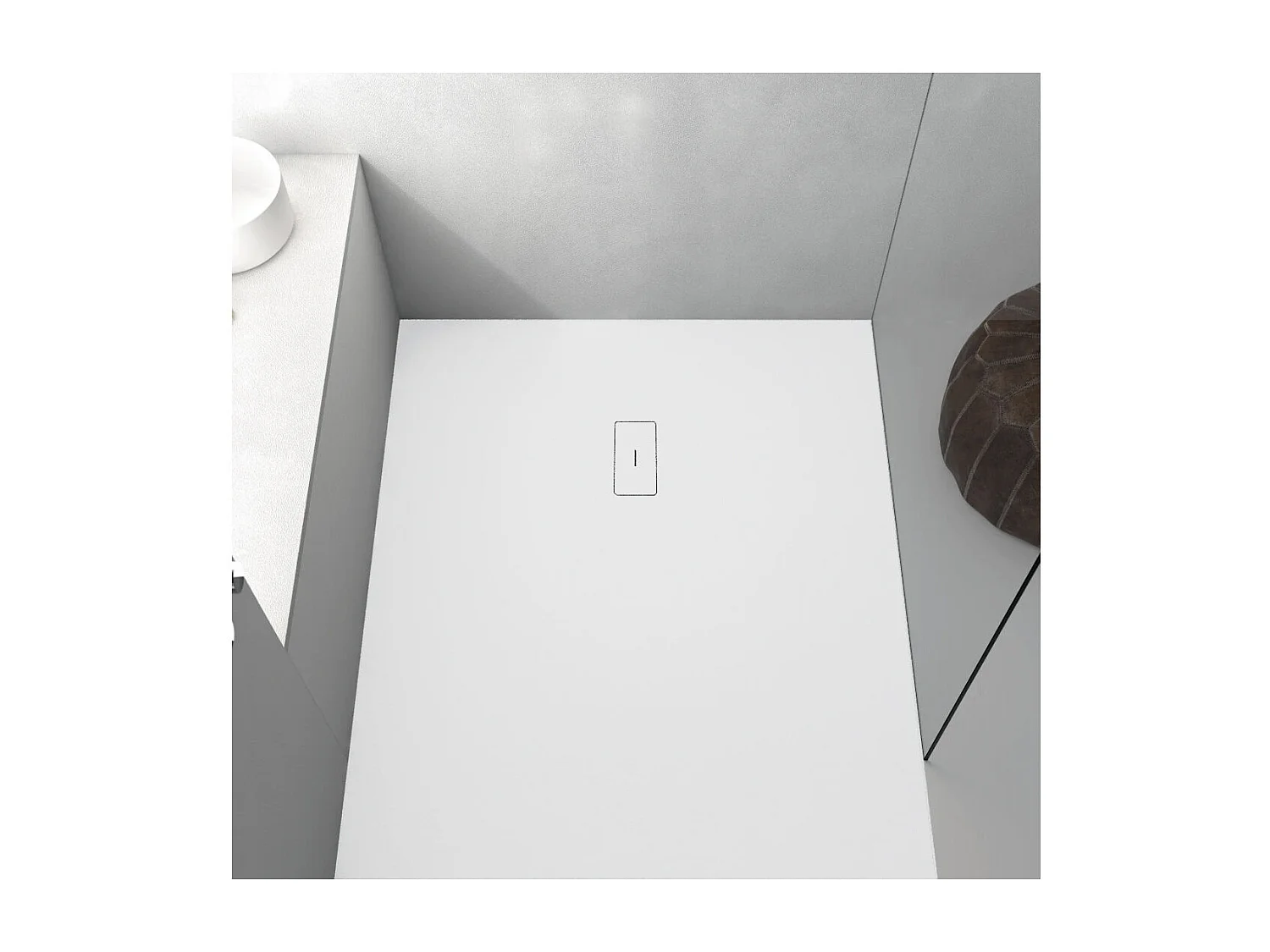 Mineralguss-Duschwanne extra flach FUSION Schieferoptik WEISS 90x140cm