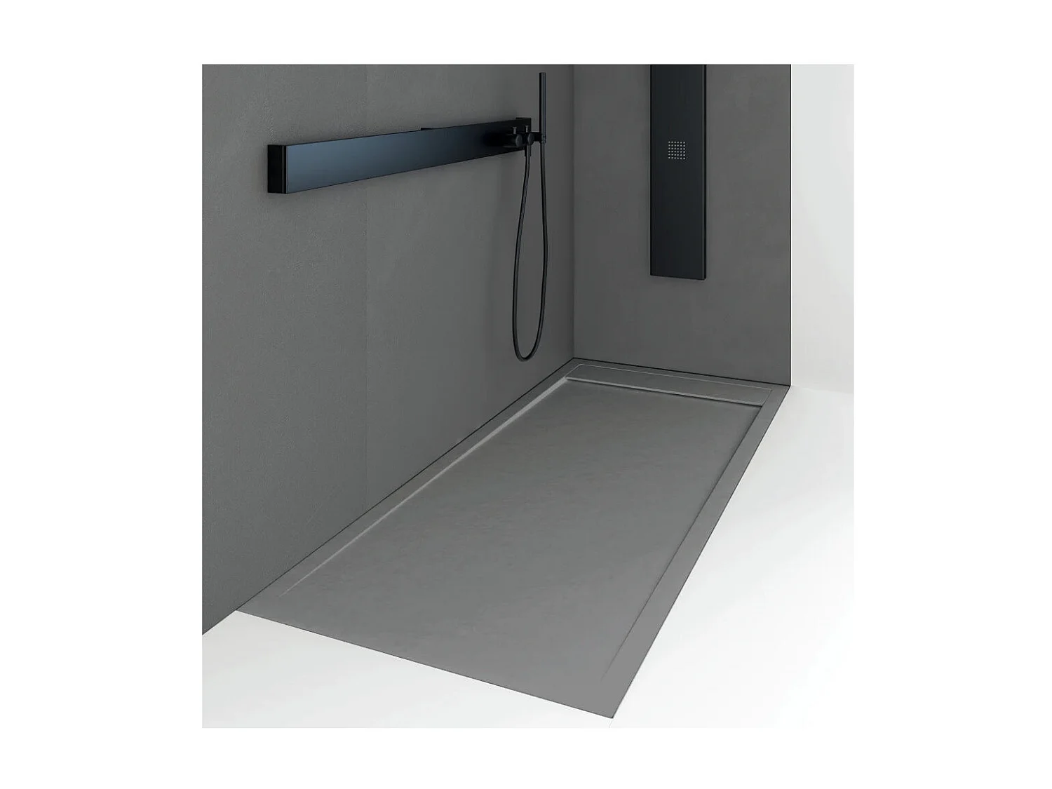 Mineralguss-Duschwanne extra flach QUORE Schieferoptik GRAU 80x140cm