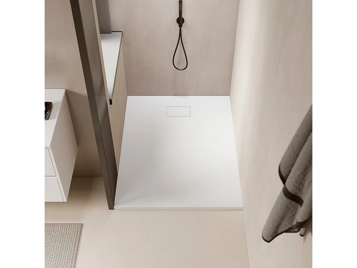 Receveur de douche 90 x 130 cm extra plat PIATTO en SoliCast® surface ardoisée blanc