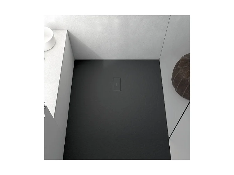 Piatto doccia ultrasottile 100 x 110 cm FUSENCE in resina finitura ardesia nero