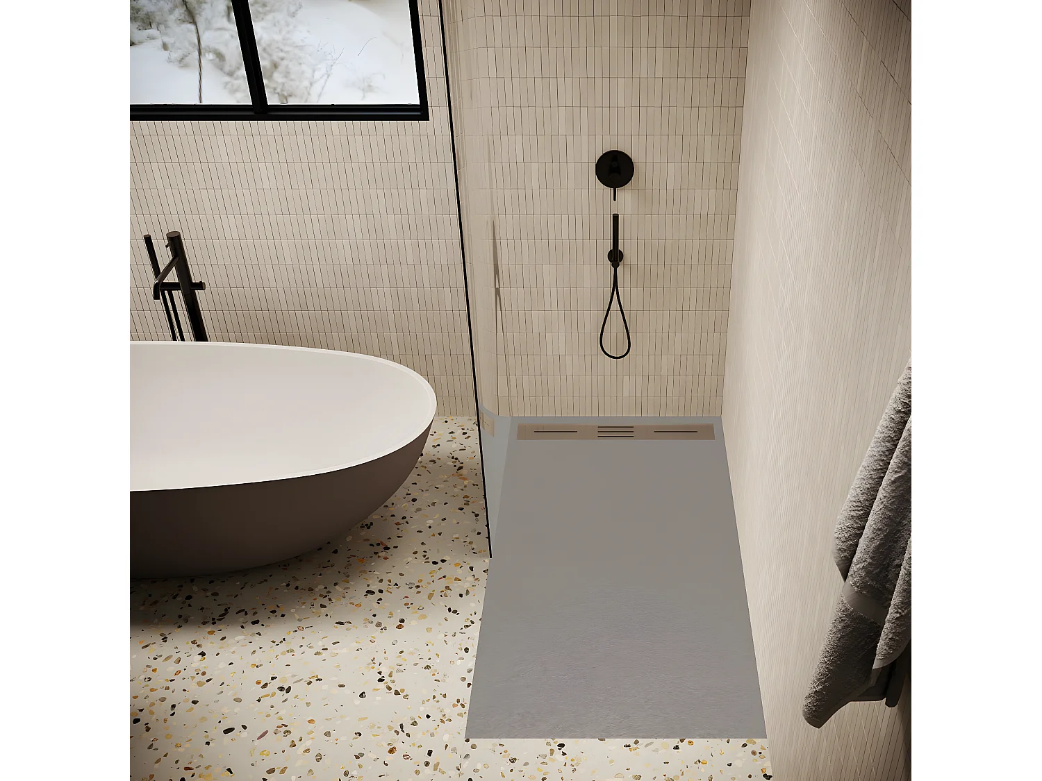 Receveur de douche 90 x 160 cm extra plat LUCIA en SoliCast® surface ardoisée gris