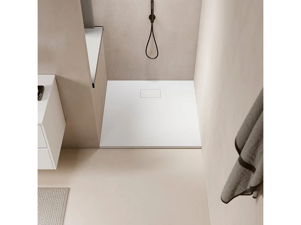 Receveur de douche 80 x 80 cm extra plat PIATTO en SoliCast® surface ardoisée blanc