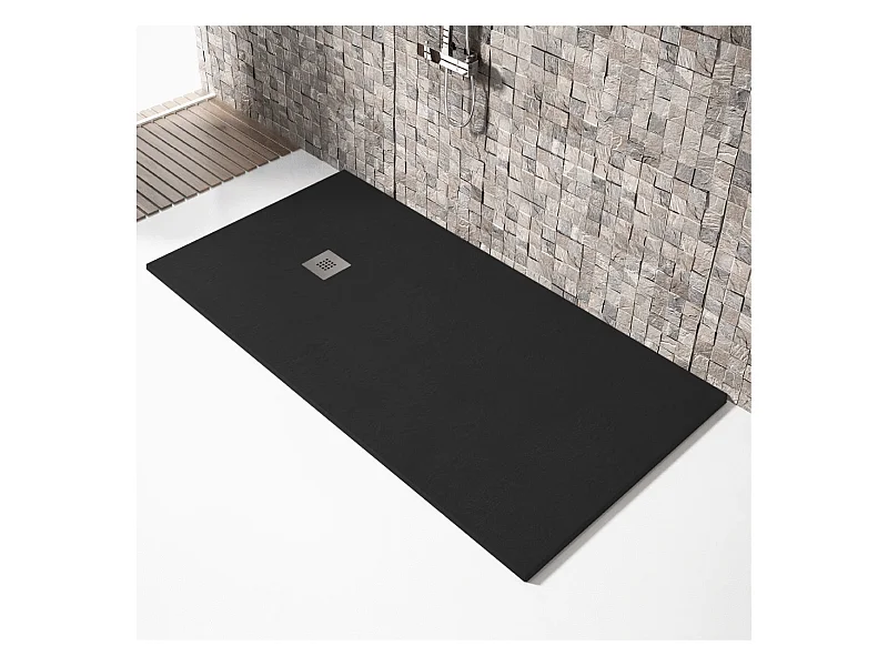 Piatto doccia ultrasottile 100 x 190 cm MARIANA in resina finitura ardesia nero