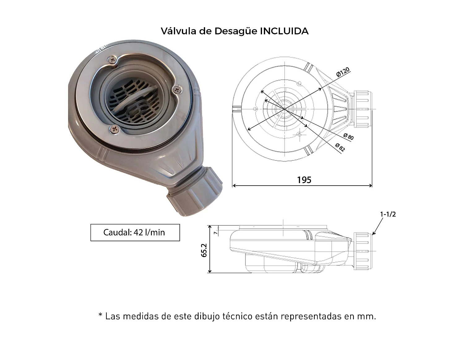 Plato de ducha pizarra ONDA ANTRACITA  90x150 cm rejilla inox