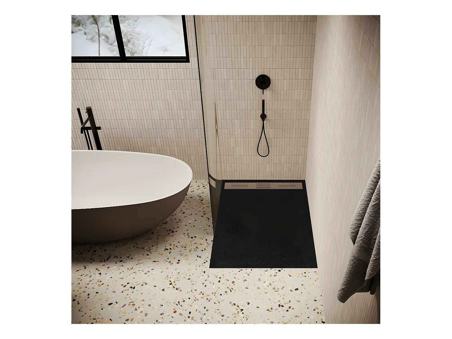 Piatto doccia ultrasottile 90 x 120 cm LUCIA in SoliCast® finitura ardesia nero