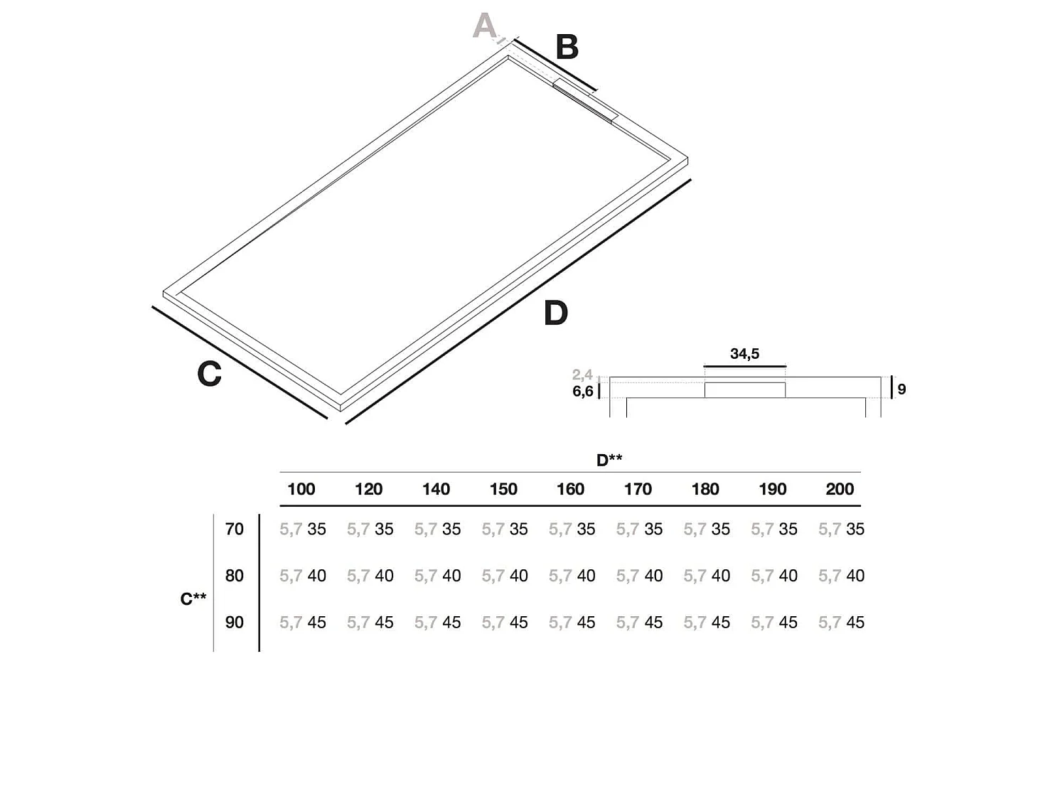 Piatto doccia ultrasottile 80 x 130 cm COSME in resina finitura ardesia sabbia