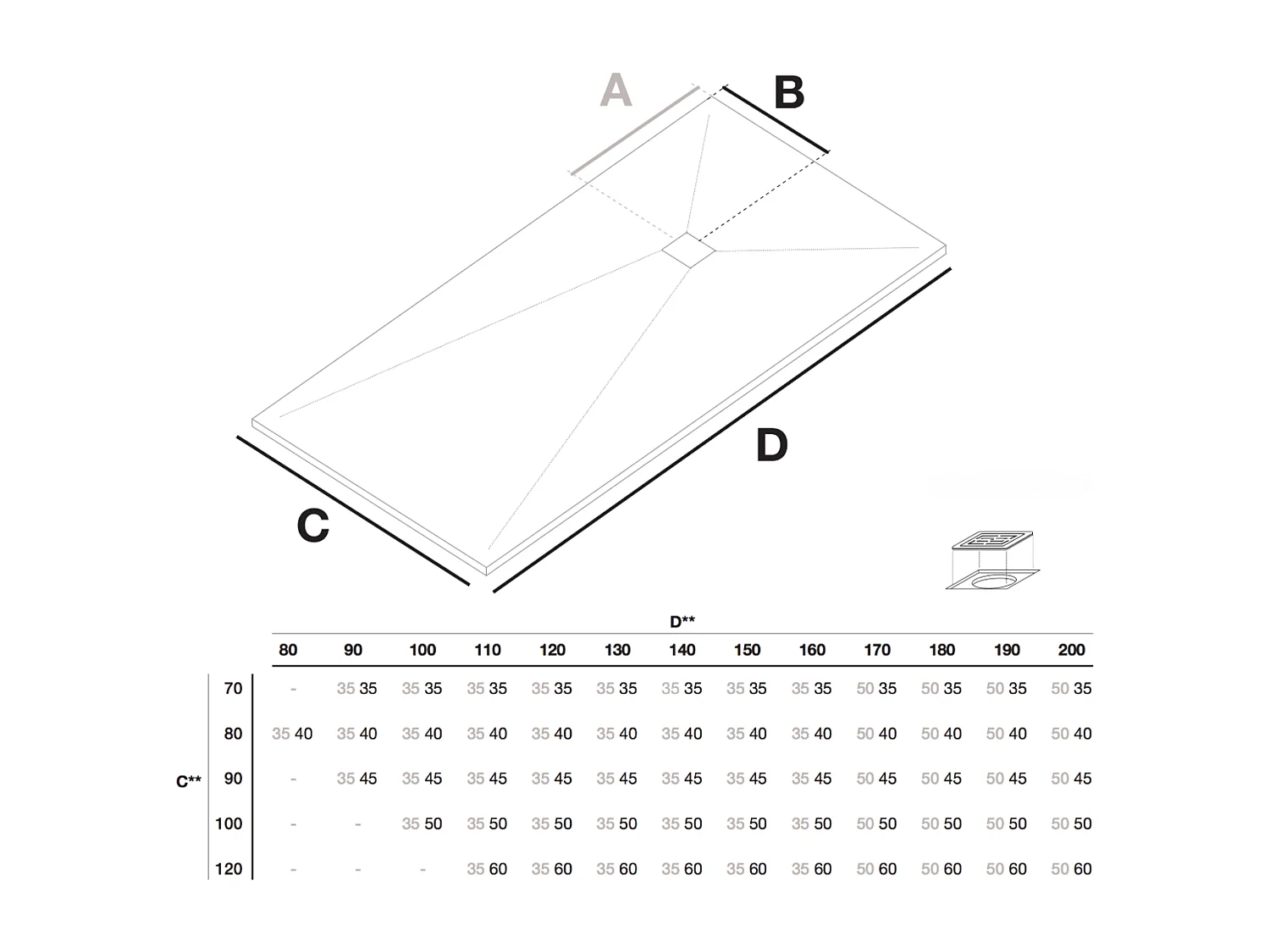 Mineralguss-Duschwanne extra flach MADISON Schieferoptik WEISS 70x70 cm