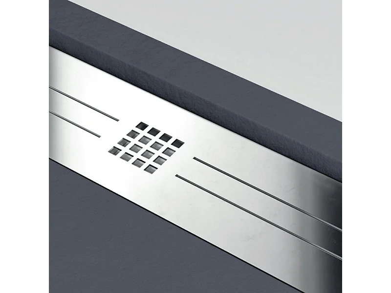 Mineralguss-Duschwanne extra flach ELITE Schieferoptik ANTHRAZIT 80x180cm Edelstahl in chrom