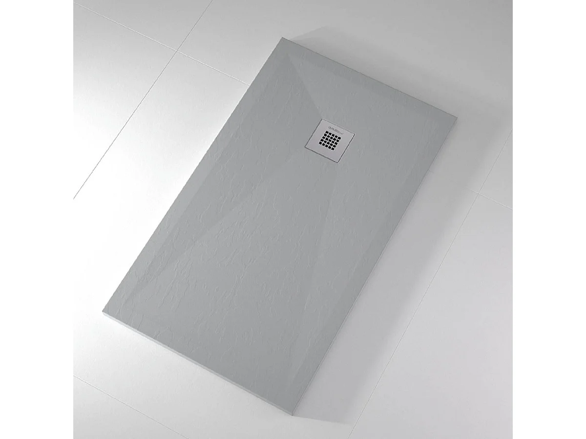 Mineralguss-Duschwanne extra flach ONDA Schieferoptik GRAU 70x110 cm  Ablaufschutz in Chrom