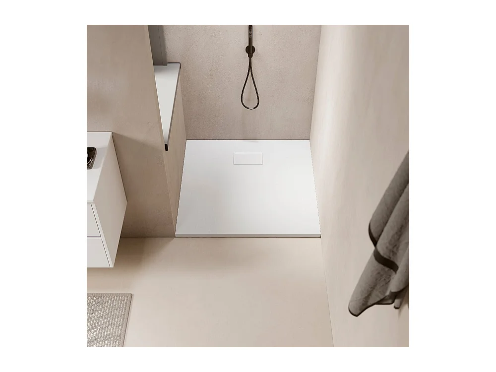 Receveur de douche 90 x 90 cm extra plat PIATTO en SoliCast® surface ardoisée blanc