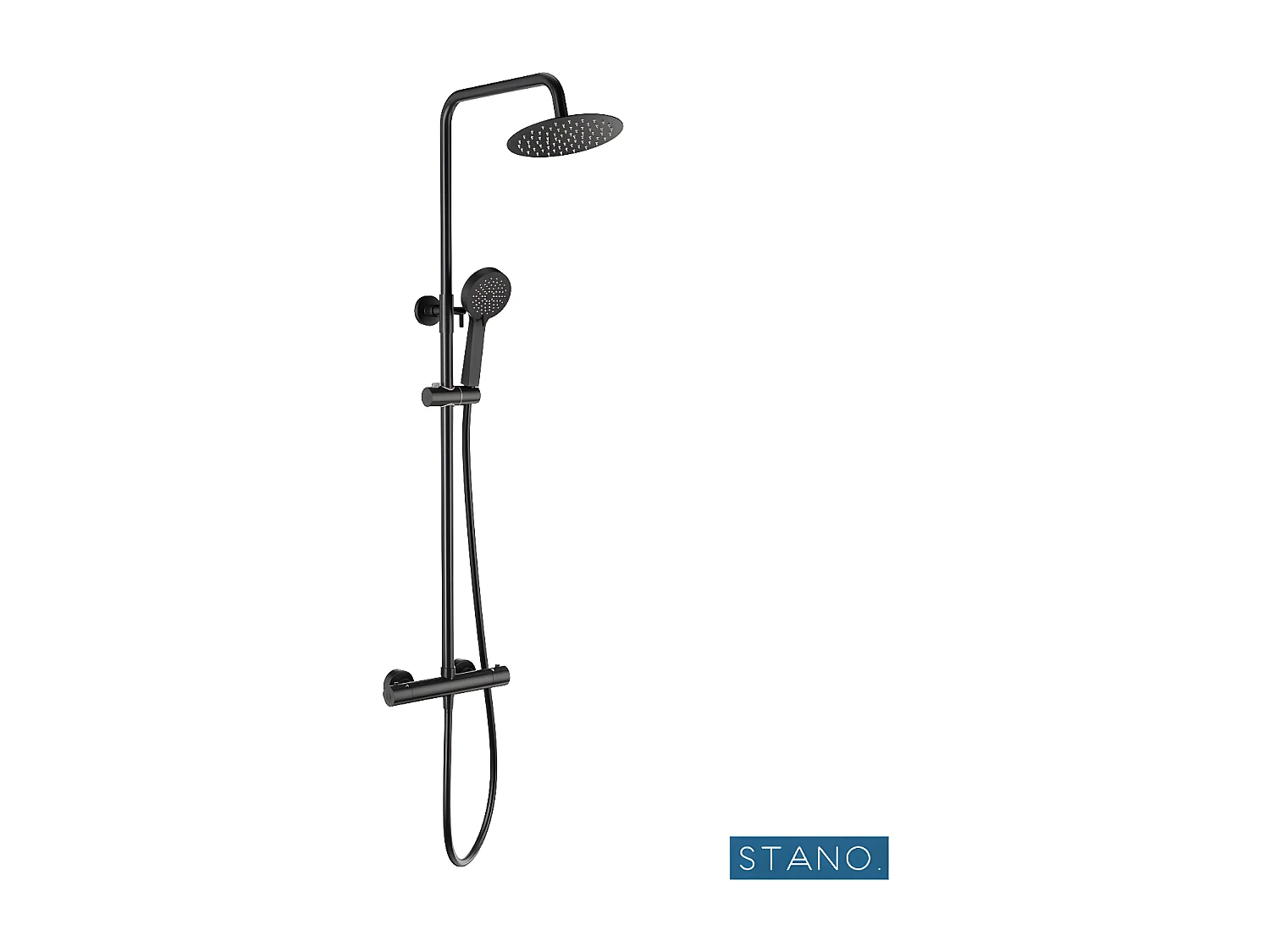 Kit Piatto doccia ultrasottile 90 x 90 cm PIATTO Nero + Colonna doccia termostatica Finitura nera opaca