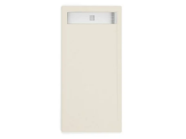 Mineralguss-Duschwanne extra flach ELITE Schieferoptik BEIGE 80x100cm Edelstahl in chrom