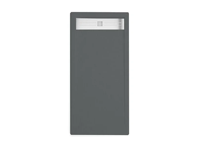 Mineralguss-Duschwanne extra flach ELITE Schieferoptik ANTHRAZIT 70x140cm Edelstahl in chrom