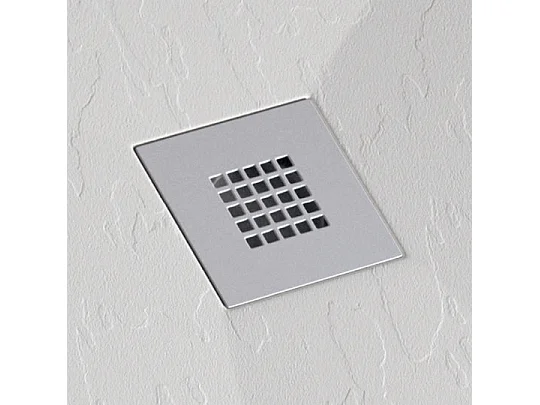 Mineralguss-Duschwanne extra flach ONDA Schieferoptik WEIß 70x140 cm  Ablaufschutz in Chrom