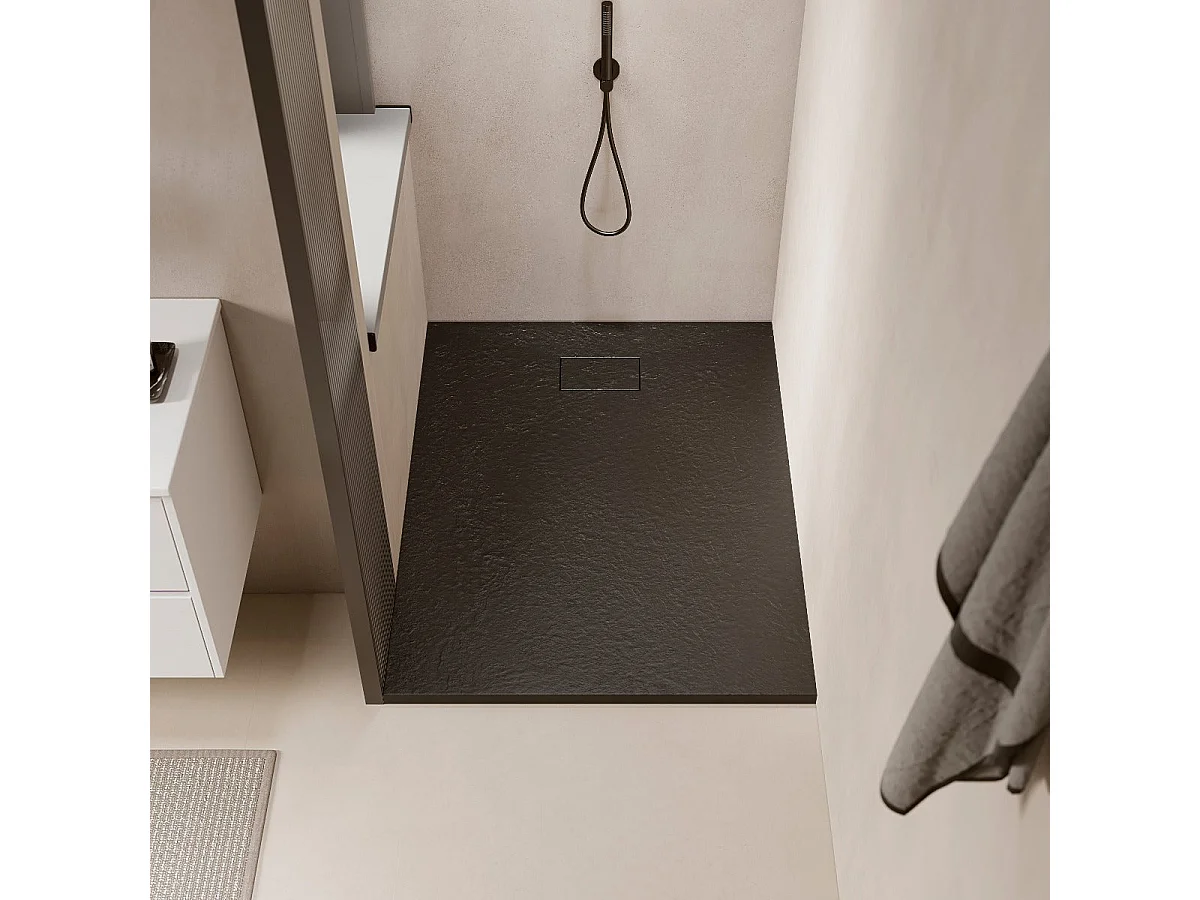 Receveur de douche 90 x 170 cm extra plat PIATTO en SoliCast® surface ardoisée noir