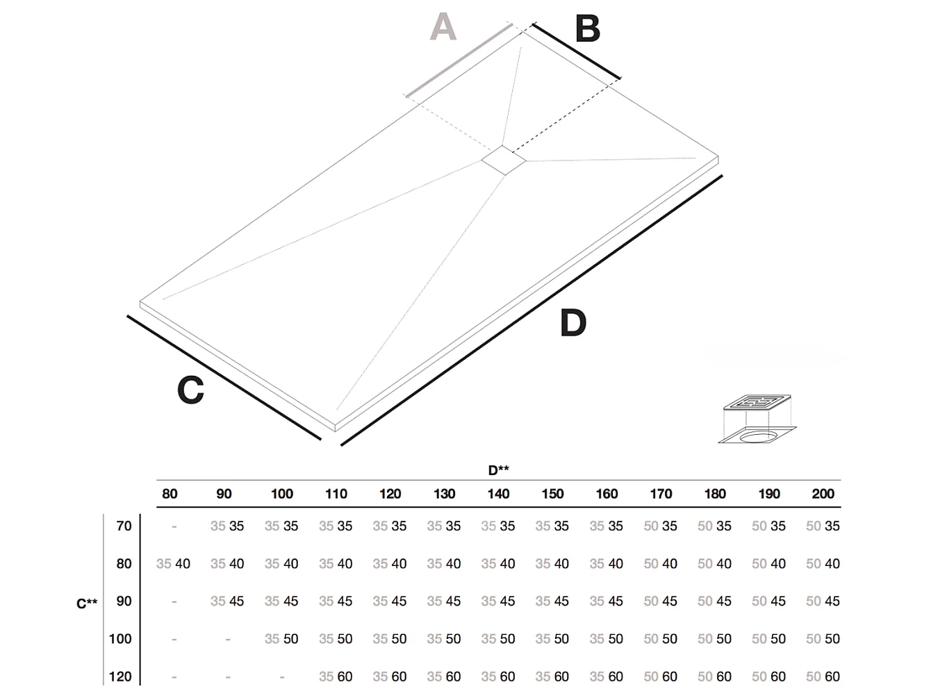 Piatto doccia ultrasottile 100 x 200 cm MARIANA in resina finitura ardesia cemento