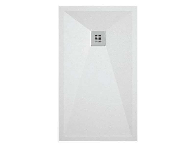 Mineralguss-Duschwanne extra flach ONDA Schieferoptik WEIß 80x200 cm  Ablaufschutz in Chrom