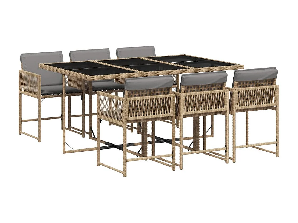 7-delige Tuinset met kussens poly rattan gemengd beige