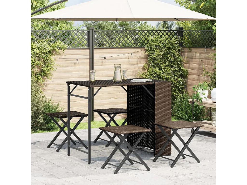 Ensemble à manger de jardin 5 pièces pliable marron résine tressée