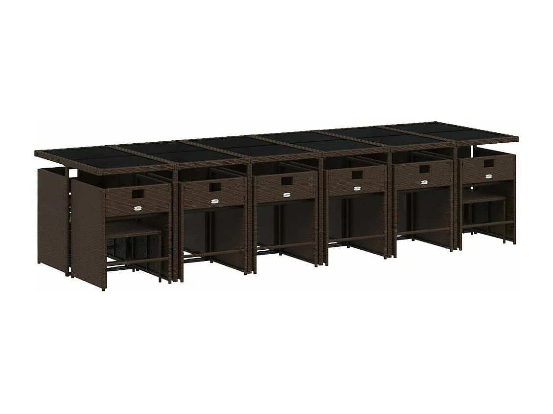 Set de muebles jardín 17 piezas y cojines ratán sintético marrón