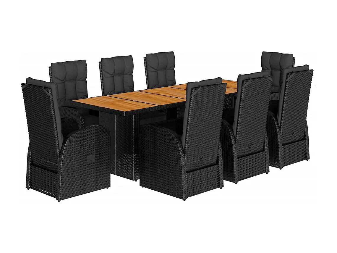 9-delige Tuinset poly rattan zwart