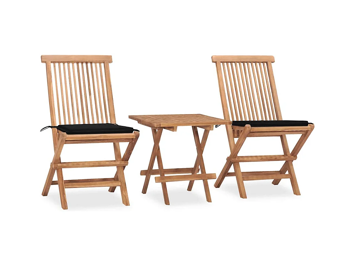 Mobilier à dîner d'extérieur pliable avec coussin 3 pièces Teck