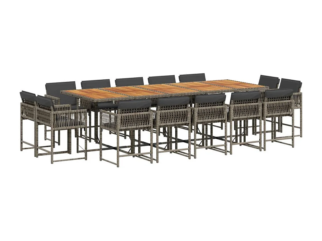 15-delige Tuinset met kussens poly rattan grijs