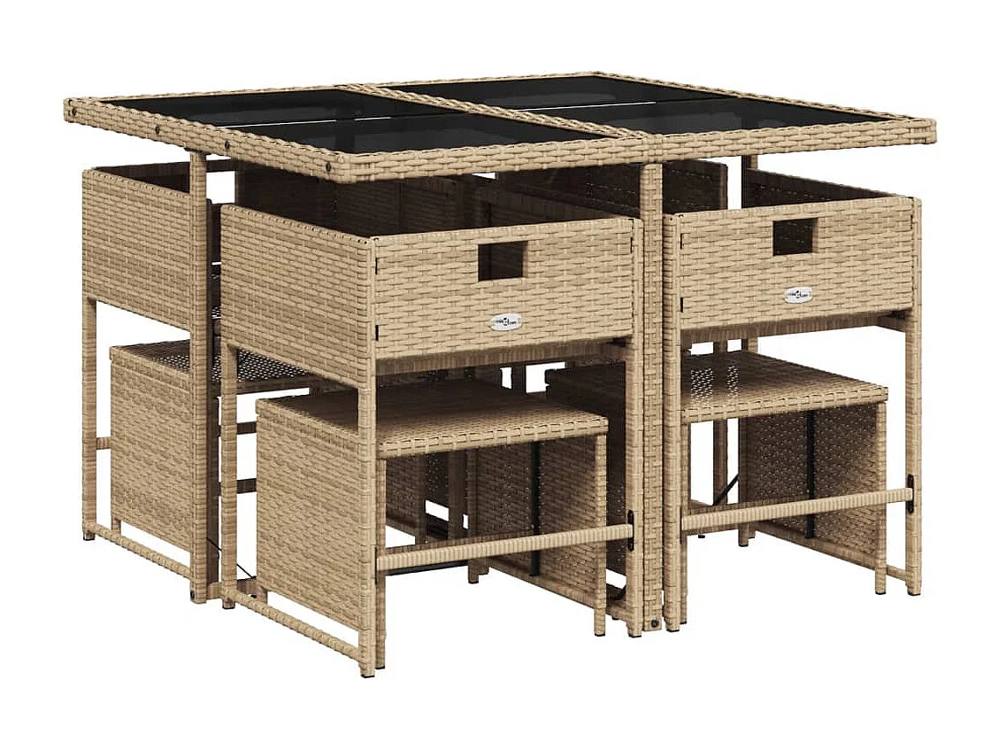 9-delige Tuinset met kussens poly rattan beige