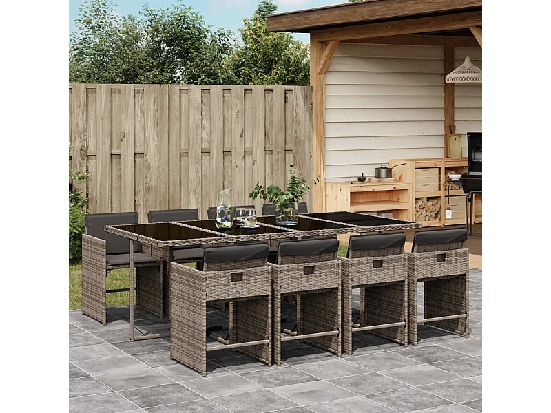 9-delige Tuinset met kussens poly rattan grijs