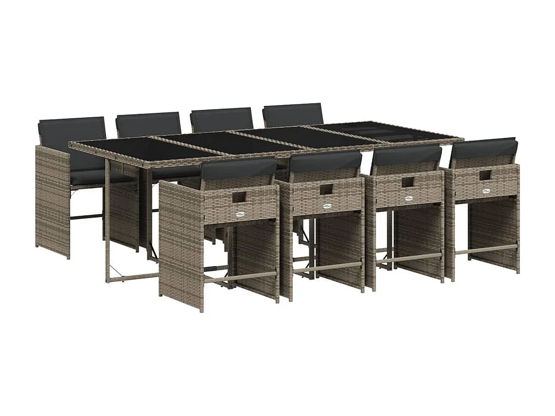 Ensemble à manger de jardin 9 pièces coussins gris résine tressée