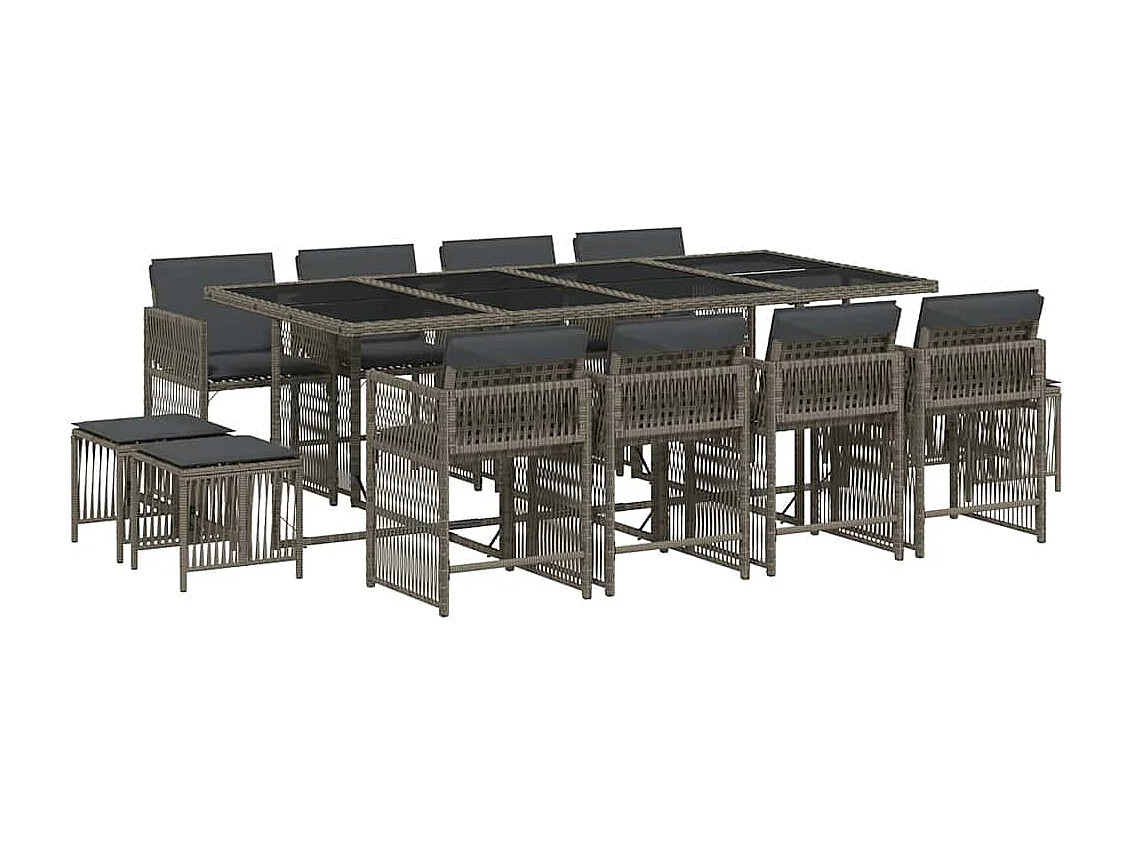 13-delige Tuinset met kussens poly rattan grijs