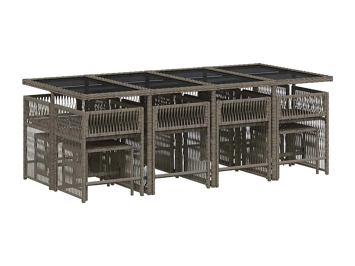 13-delige Tuinset met kussens poly rattan grijs