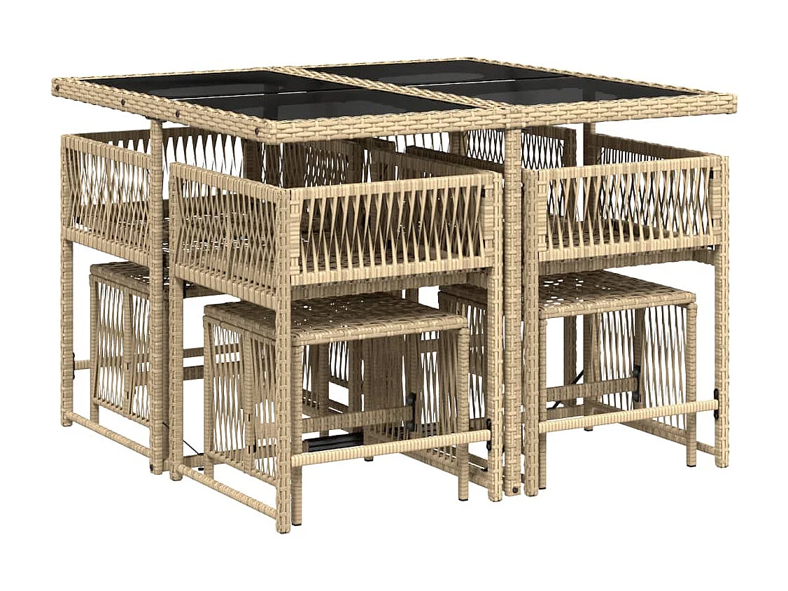 Set comedor de jardín 9 piezas con cojines ratán sintético beige
