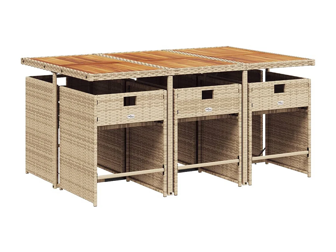 Ensemble à manger de jardin et coussins 7 pièces beige poly rotin