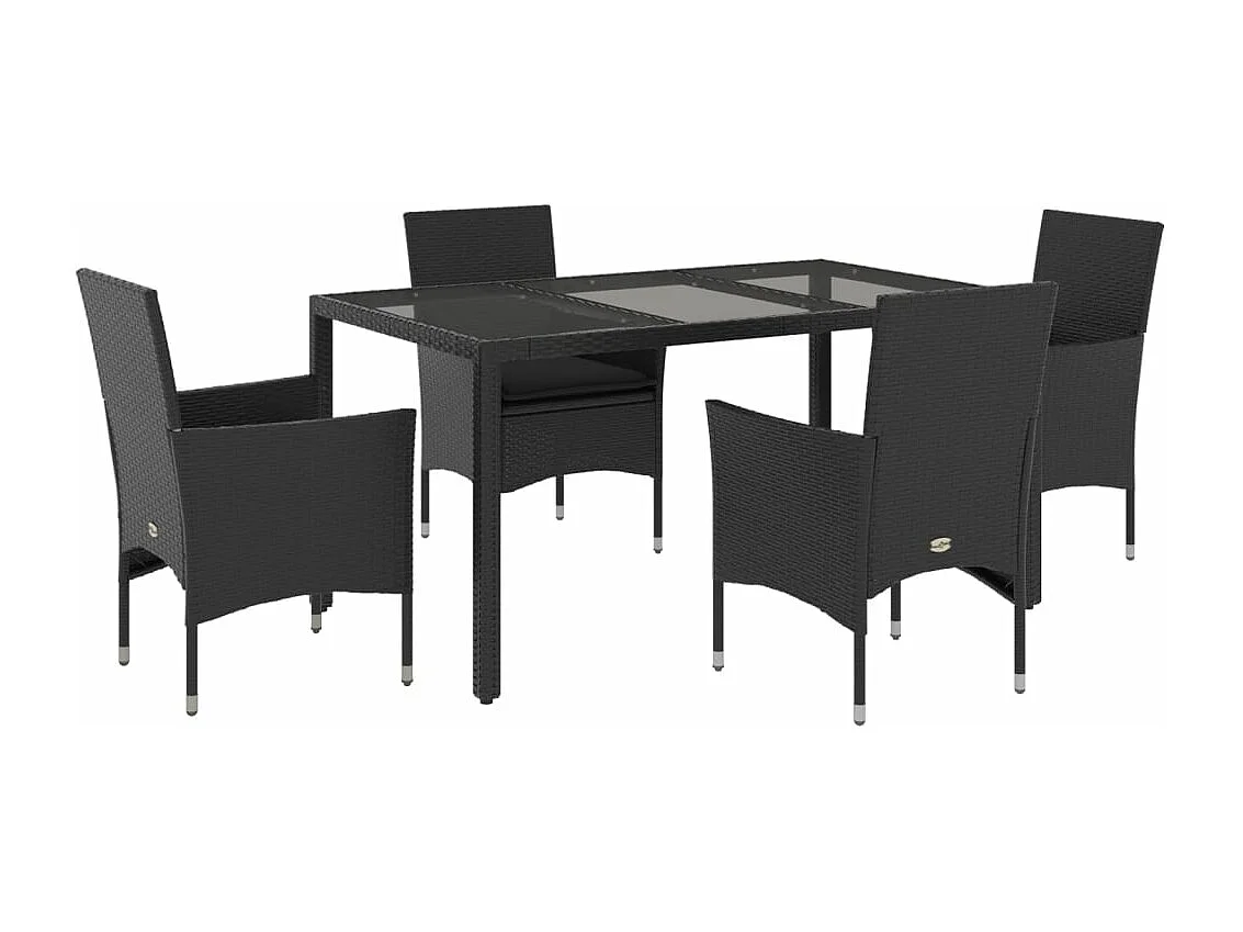 Set comedor jardín 5 piezas cojines ratán sintético vidrio negro