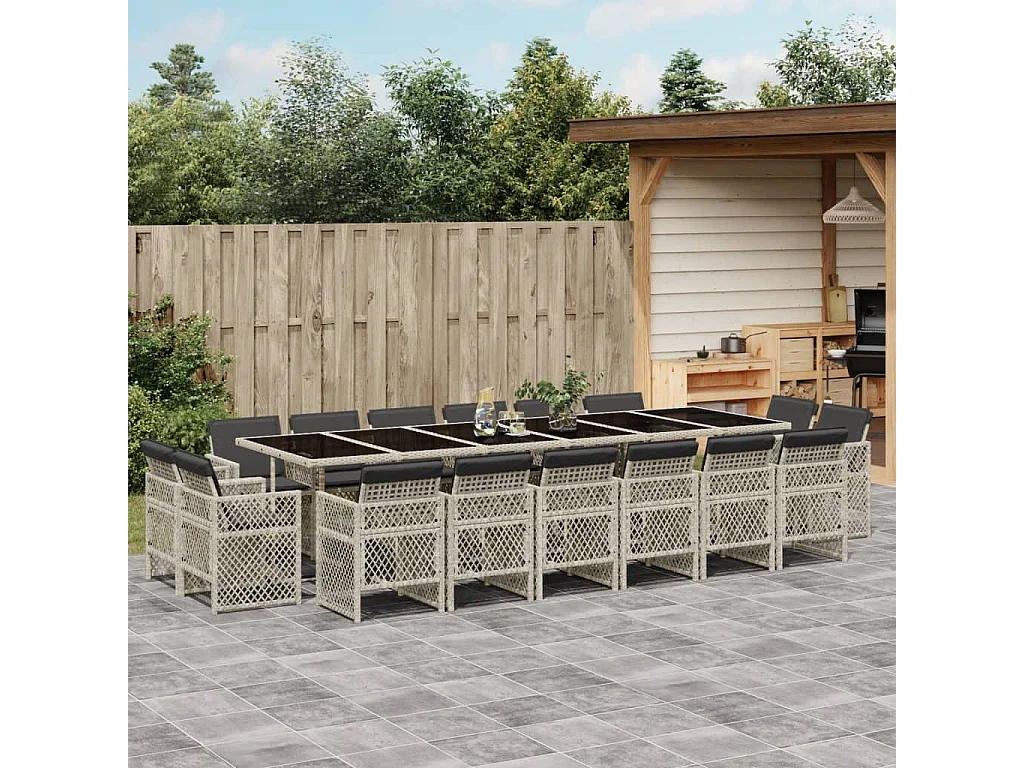 Set comedor jardín y cojines 17 piezas ratán sintético gris claro