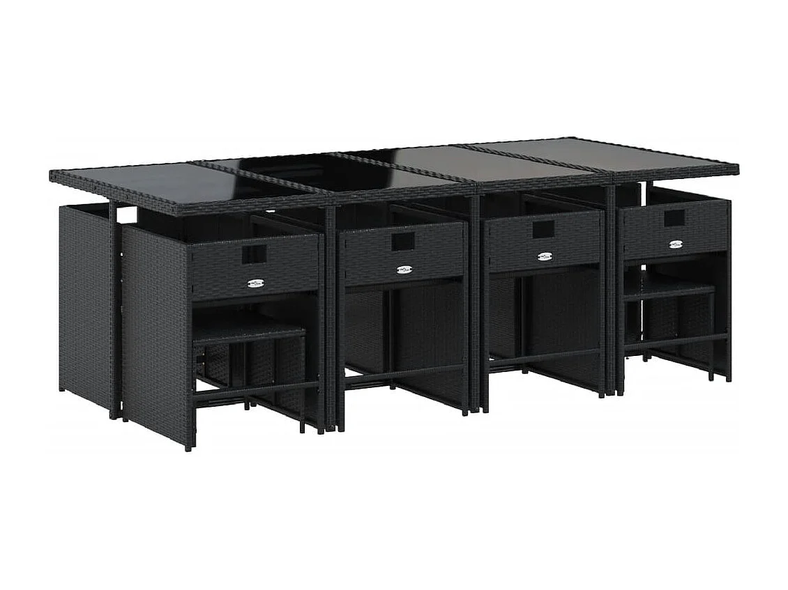 13-delige Tuinset met kussens poly rattan zwart