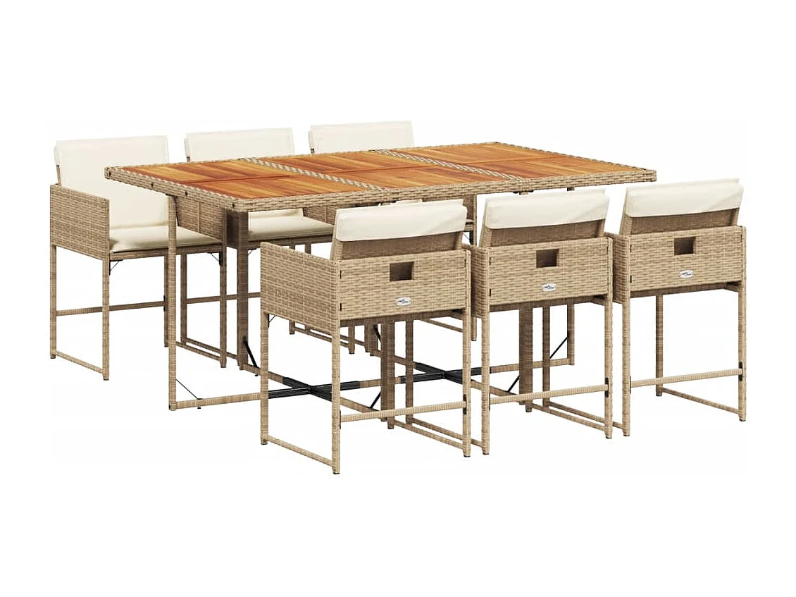 Ensemble à manger de jardin et coussins 7 pièces beige poly rotin